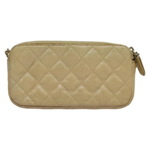 CHANEL Matelasse Chain Shoulder Bag Grained Calf Skin Beige Gold CC Auth 138257 - Picture 2 of 16